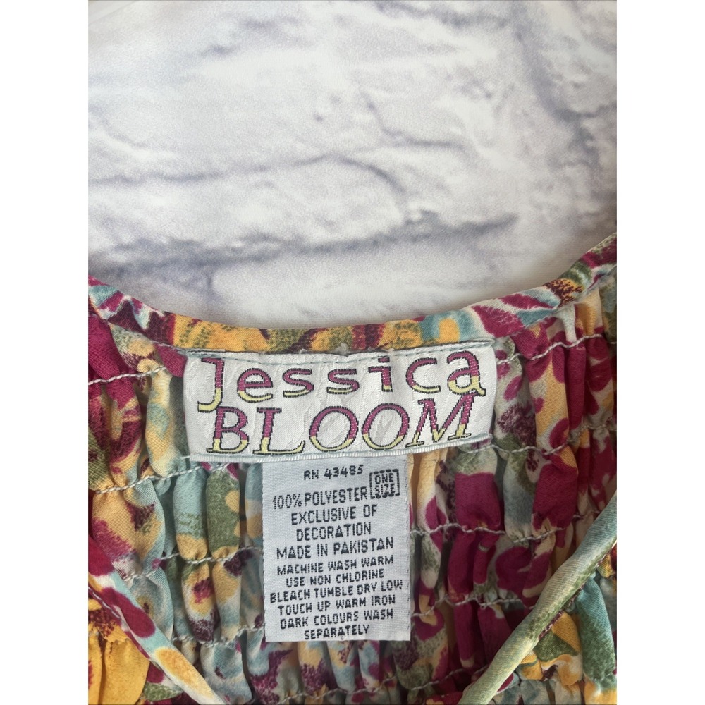 Jessica Bloom Retro Cottagecore Floral Stretch Popcorn Top One Size VTG Boho 90s - Picture 2 of 6